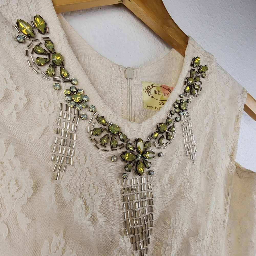 Mia Joy Girls Ivory Lace Dress Beaded Necklace Detail Size 10 Elegant Jeweled
